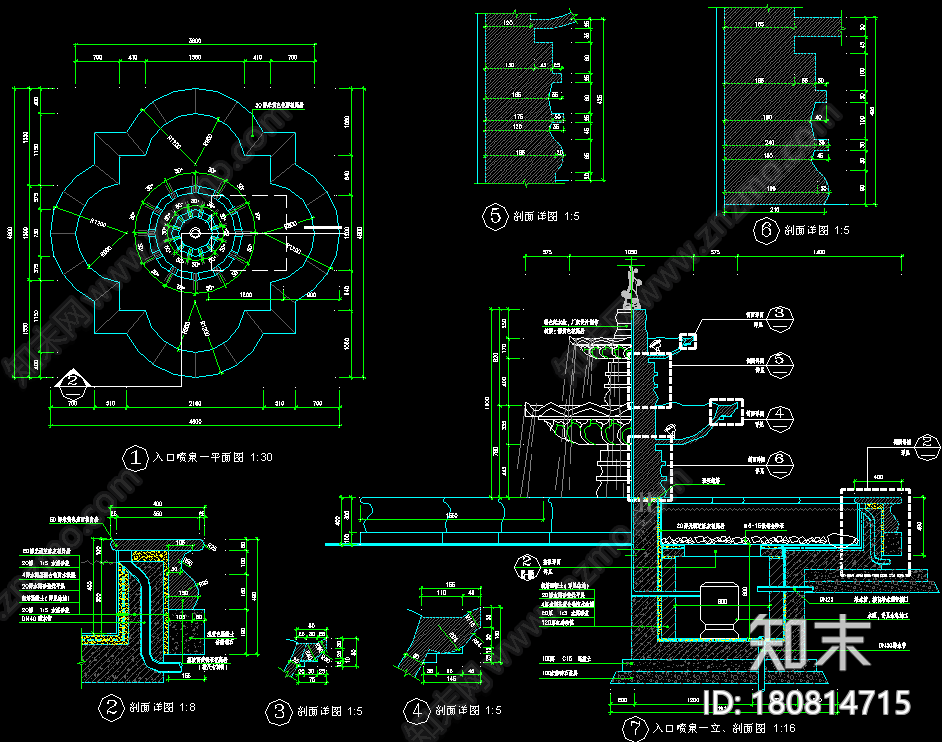 欧式古典喷泉景观cad施工图下载【ID:180814715】