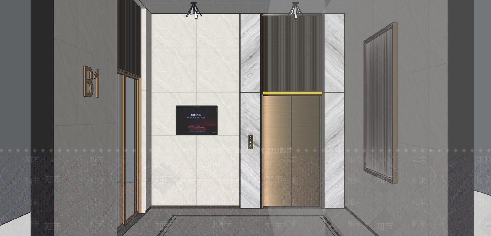 现代电梯厅SU模型下载【ID:880946587】