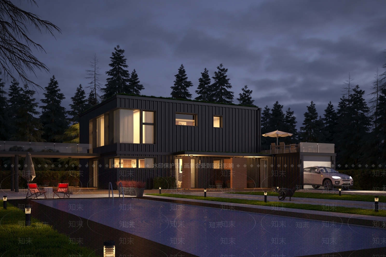 现代风格独栋别墅外观3D模型下载【ID:980831852】