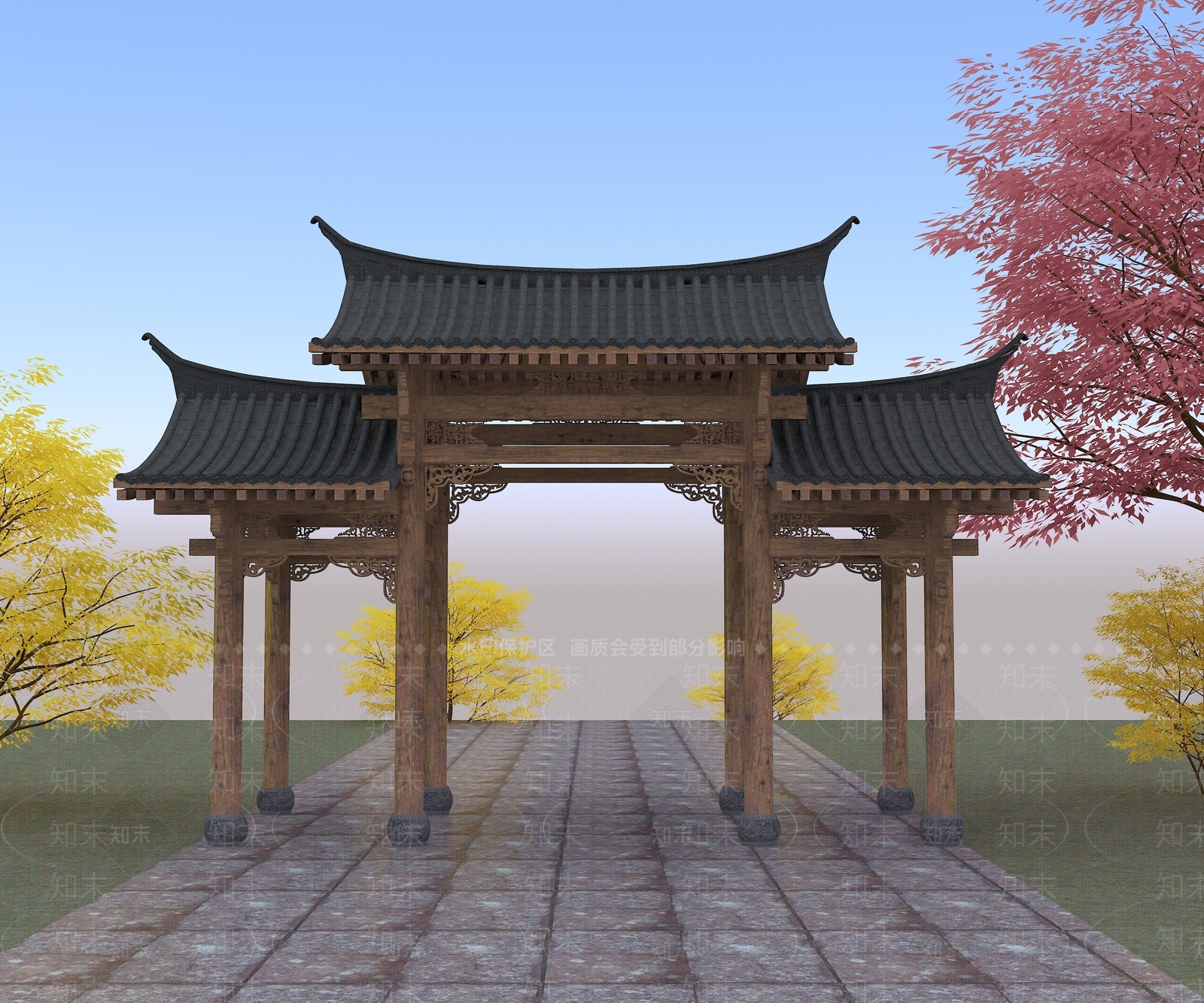 中式牌坊牌楼SU模型下载【ID:480840564】