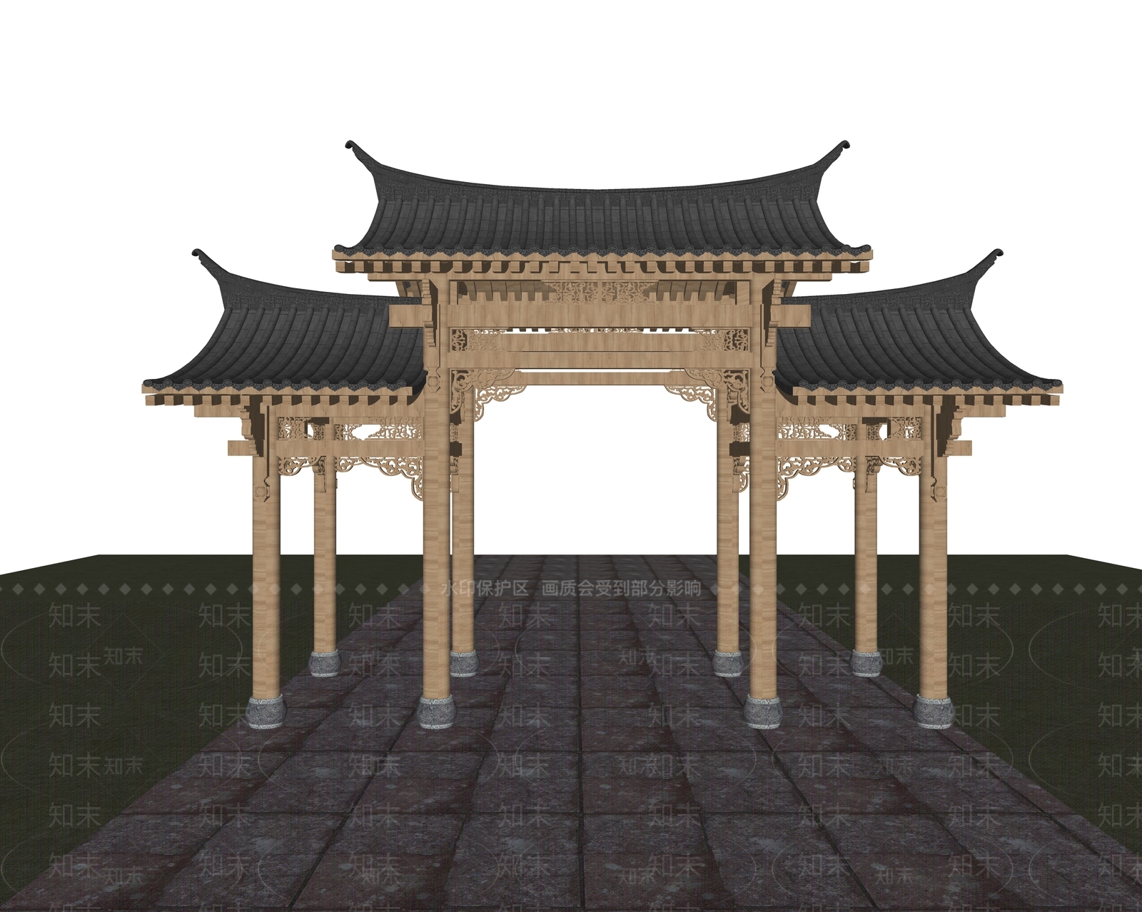 中式牌坊牌楼SU模型下载【ID:480840564】