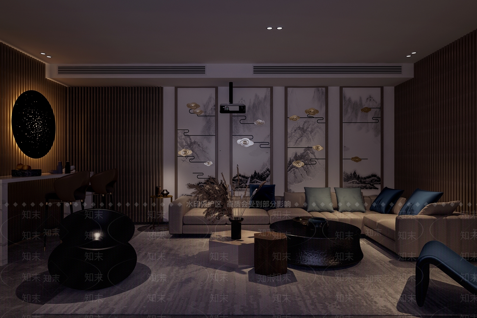 新中式影音室3D模型下载【ID:880849966】