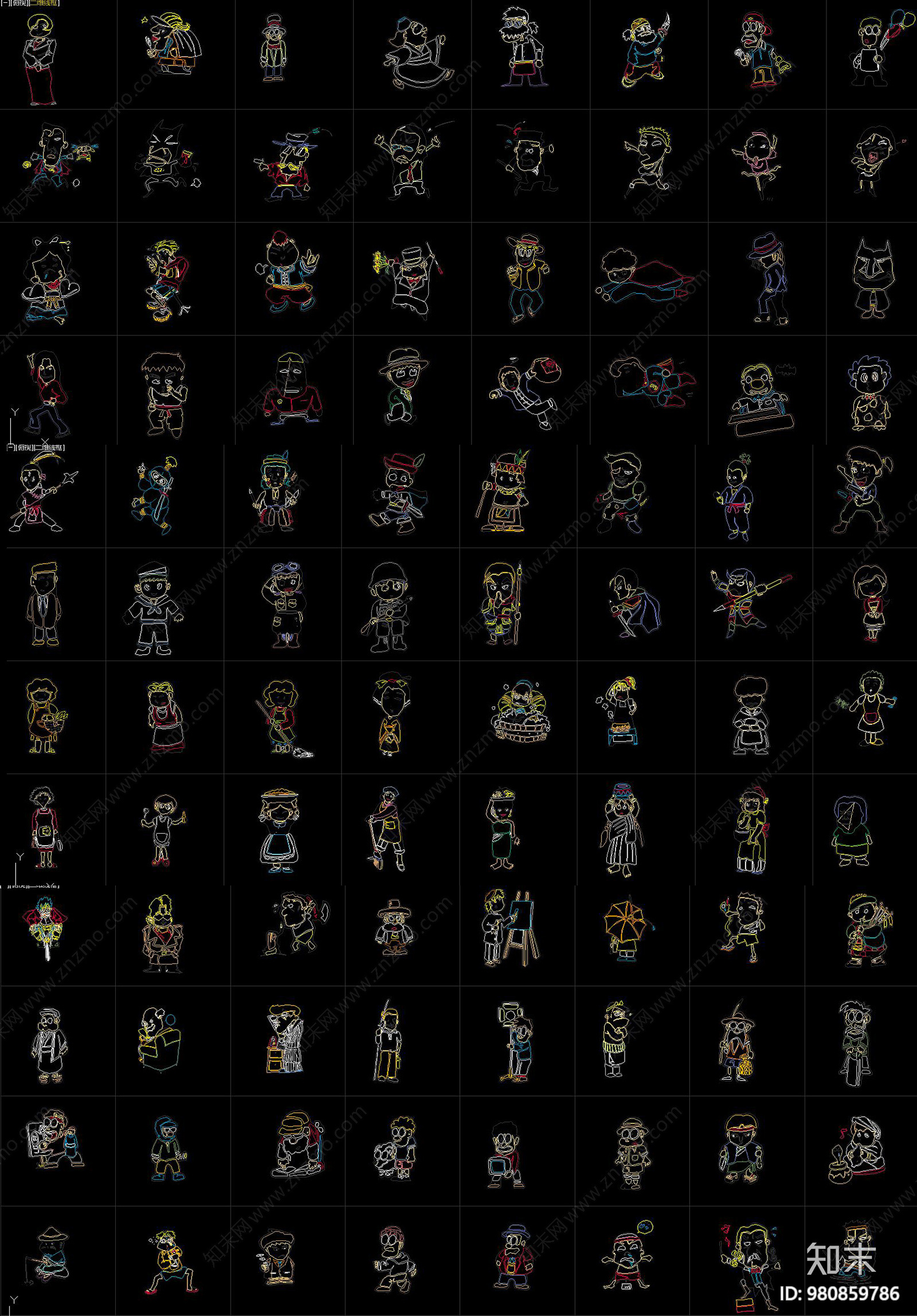 卡通人物CAD图库施工图下载【ID:980859786】