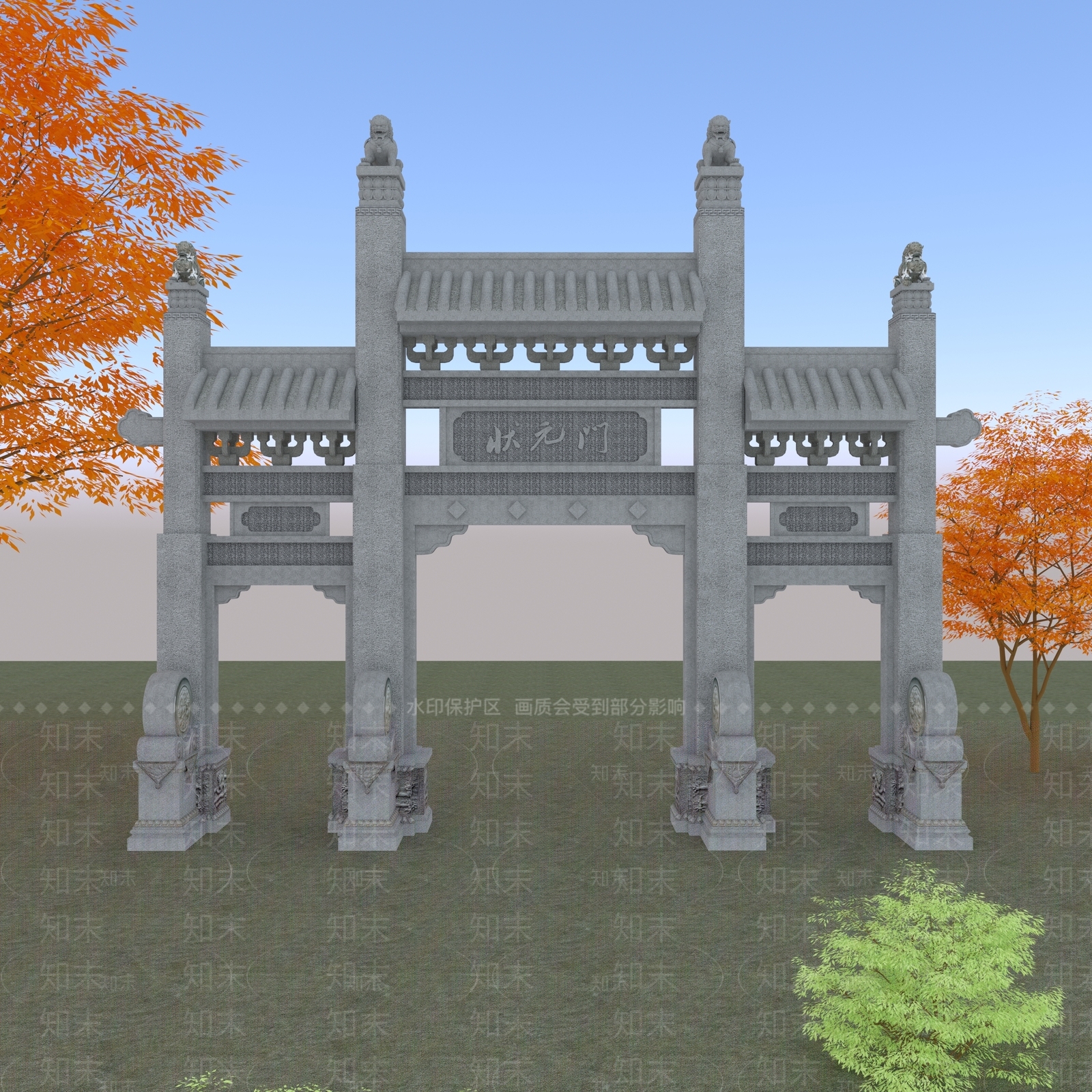 中式风格牌坊牌楼SU模型下载【ID:480883568】