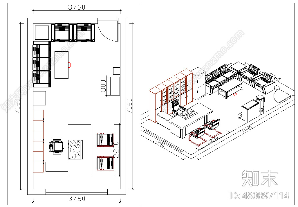 办公室布局施工图下载【ID:480897114】