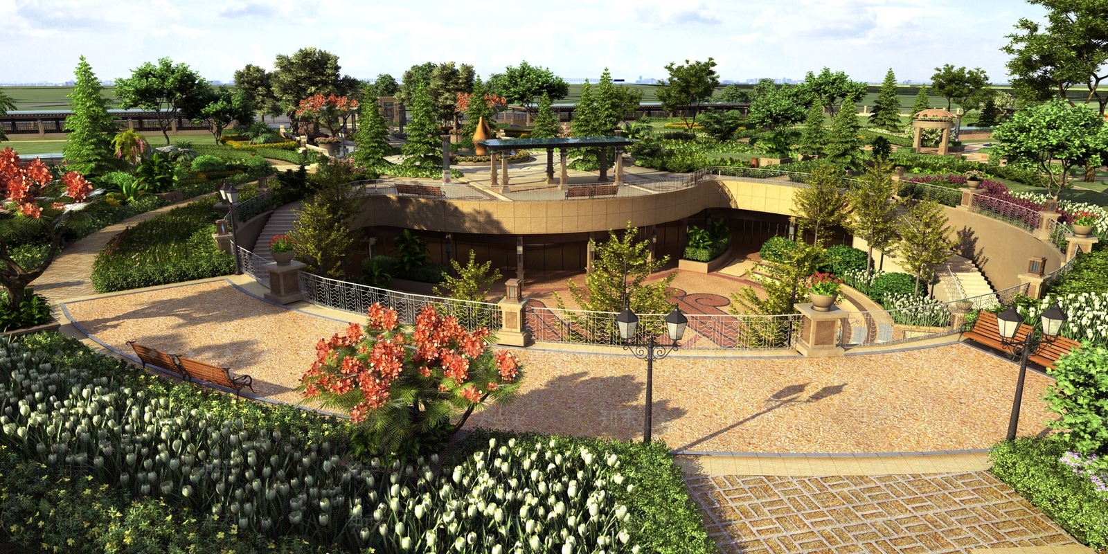 现代园林景观3D模型下载【ID:980900571】