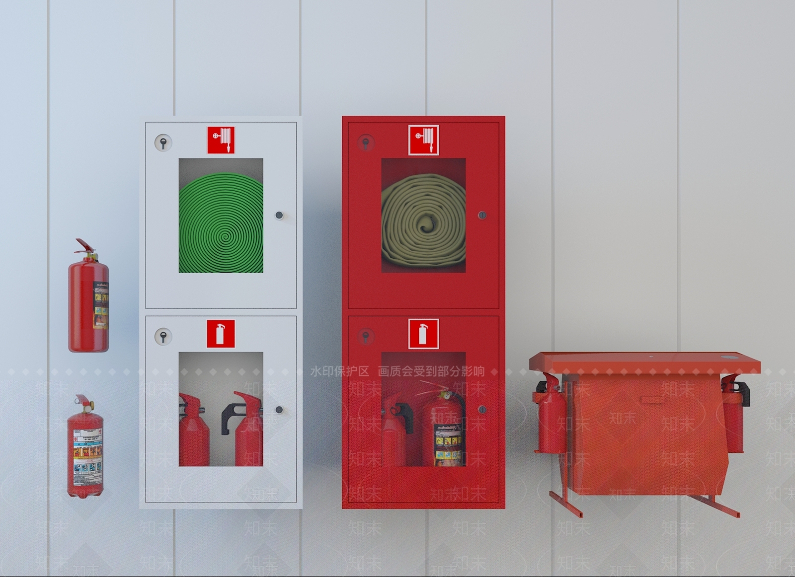 现代消防灭火器组合3D模型下载【ID:480903662】