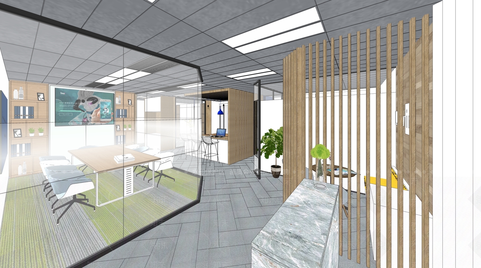 现代风格办公室SU模型下载【ID:380905107】
