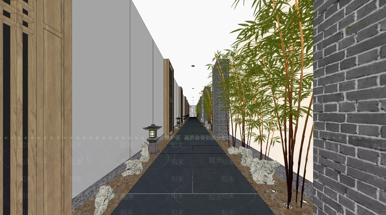 新中式景墙围墙SU模型下载【ID:980906350】