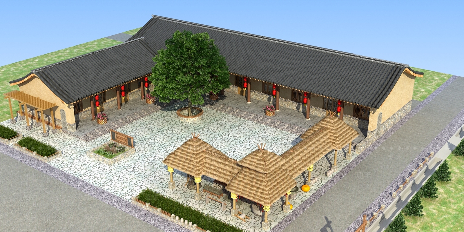 中式民宿3D模型下载【ID:581179482】