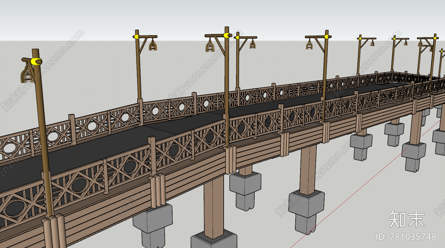 中式木拱桥SU模型下载【ID:781035748】
