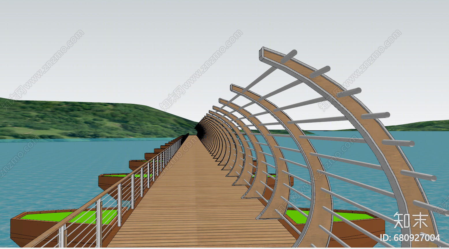 现代滨水景观SU模型下载【ID:680927004】