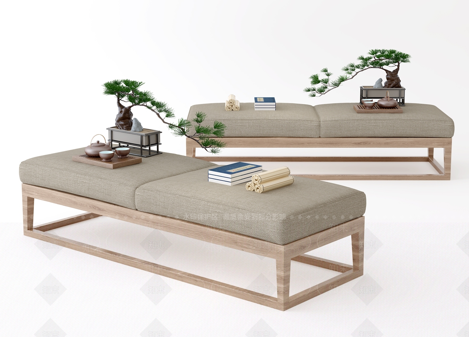 新中式床尾凳3D模型下载【ID:480965344】