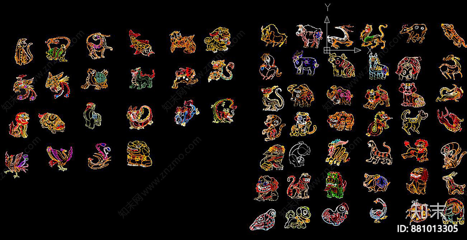中式吉祥物图案施工图下载【ID:881013305】