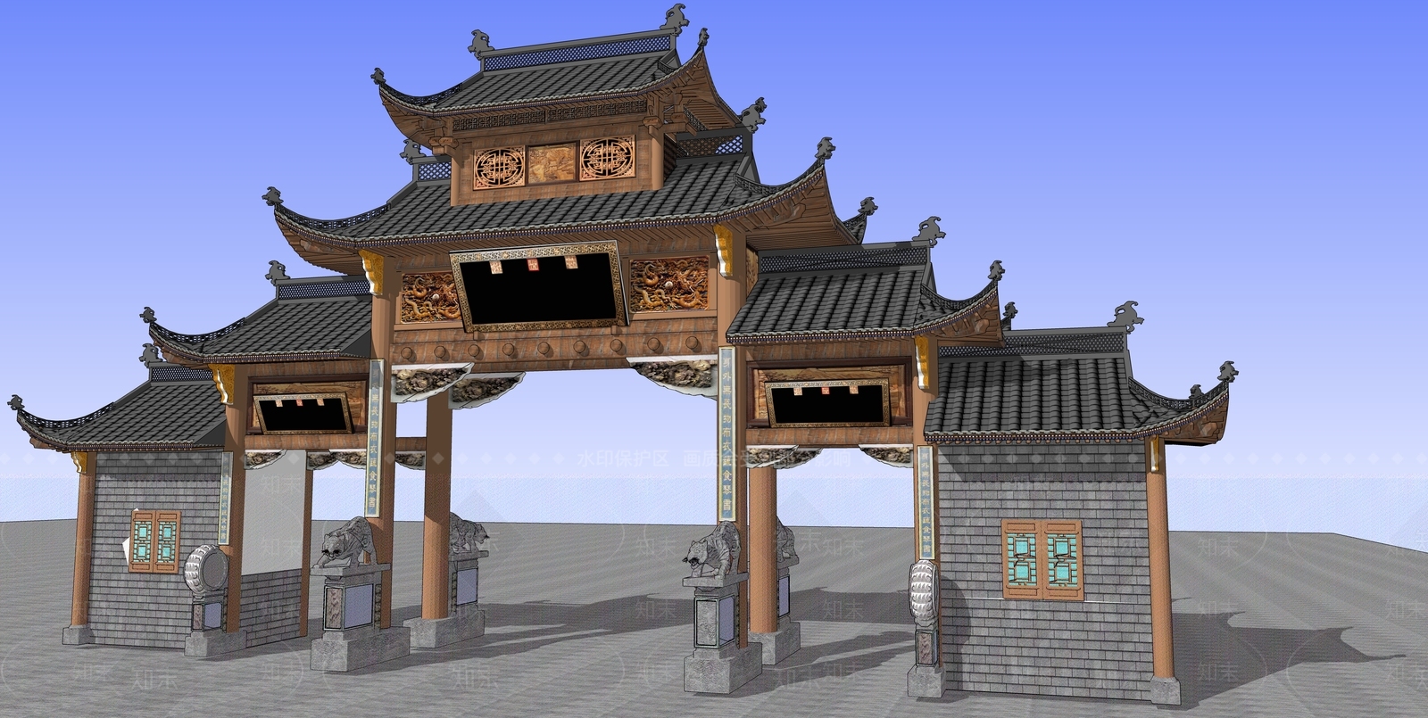 中式风格牌坊SU模型下载【ID:881123499】