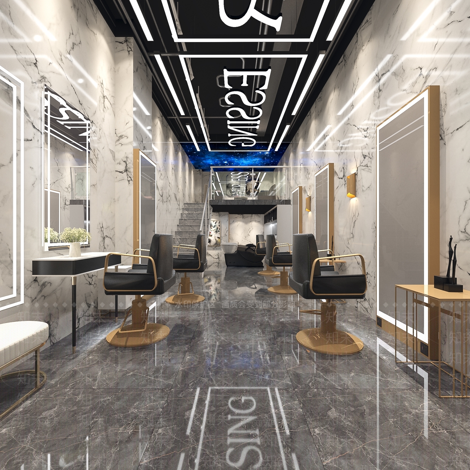 工业风美发店3D模型下载【ID:981133566】
