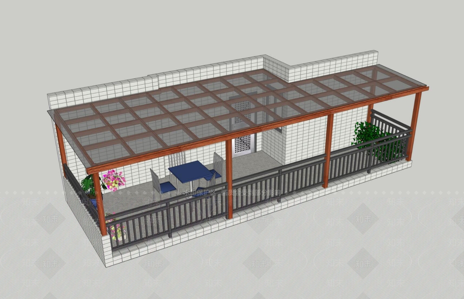 新中式阳台SU模型下载【ID:381347487】