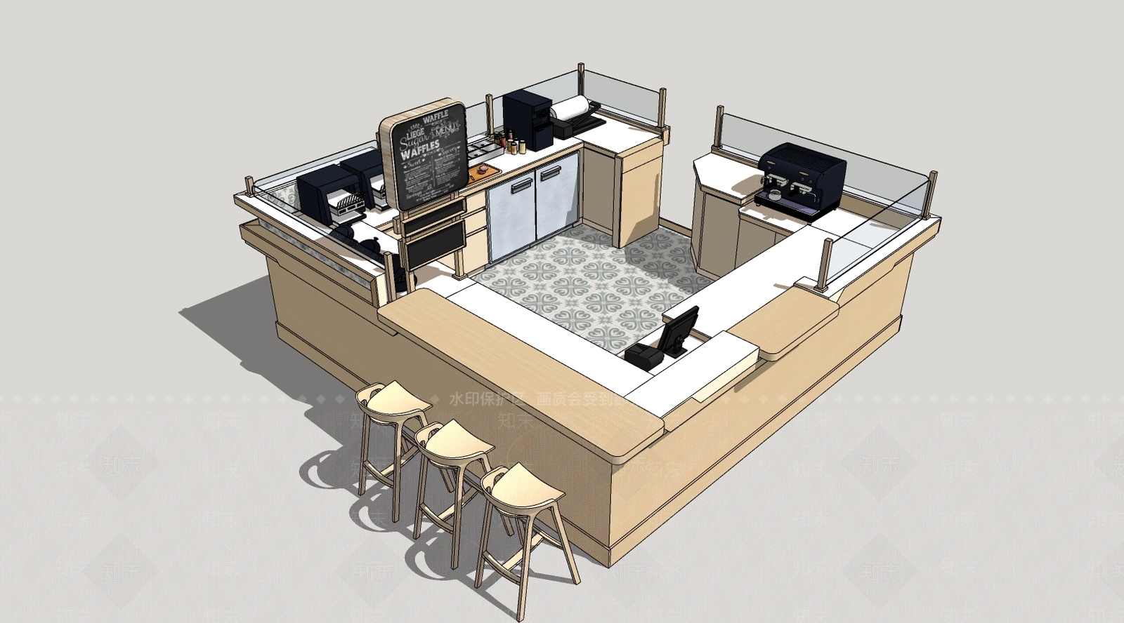 现代风格吧台吧椅SU模型下载【ID:981236315】
