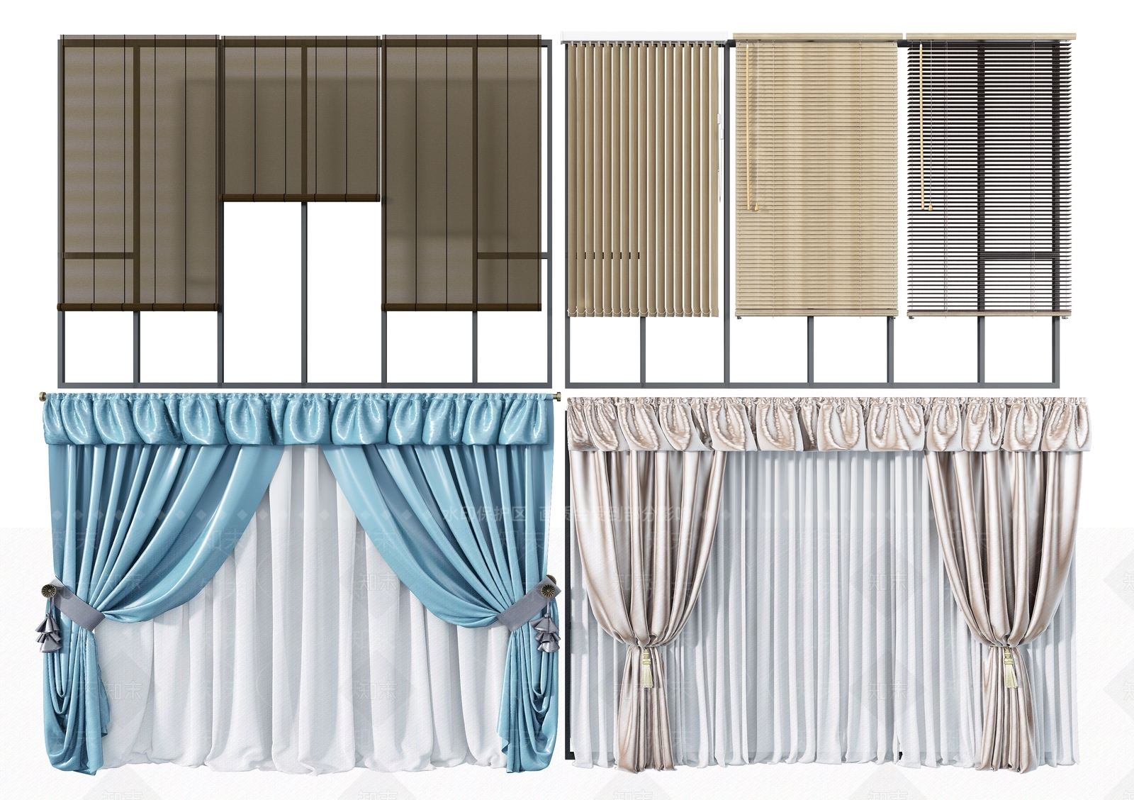 现代窗帘竹帘组合3D模型下载【ID:381236865】