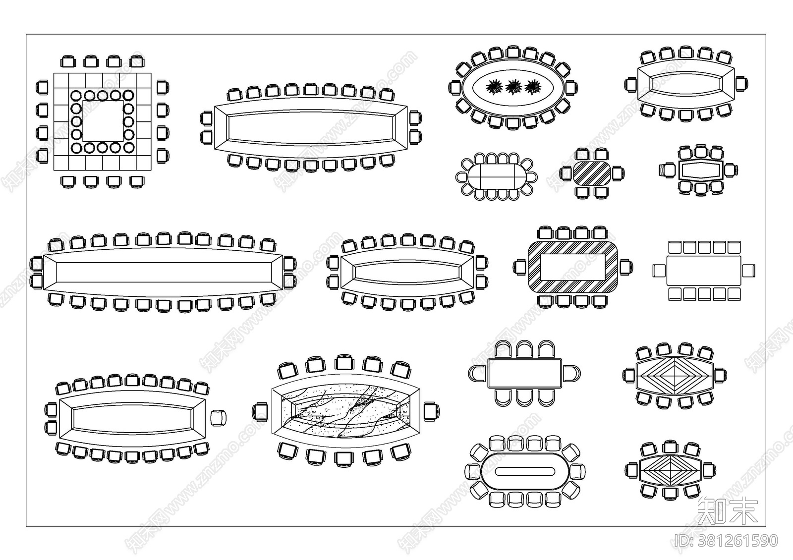 会议桌椅图块施工图下载【ID:381261590】