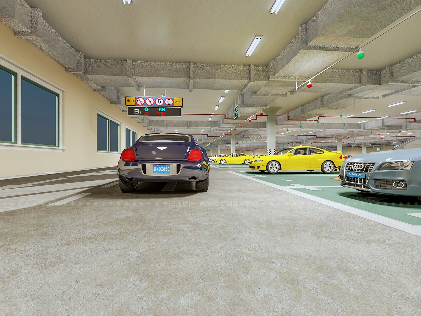 现代地下停车场3D模型下载【ID:281341612】