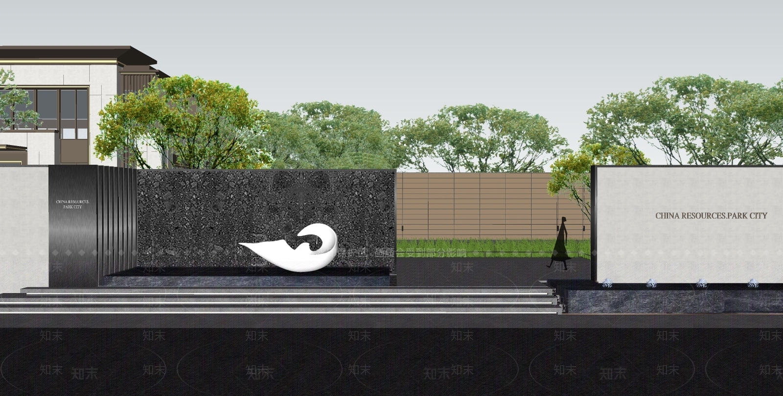 现代风格景墙围墙SU模型下载【ID:781393068】