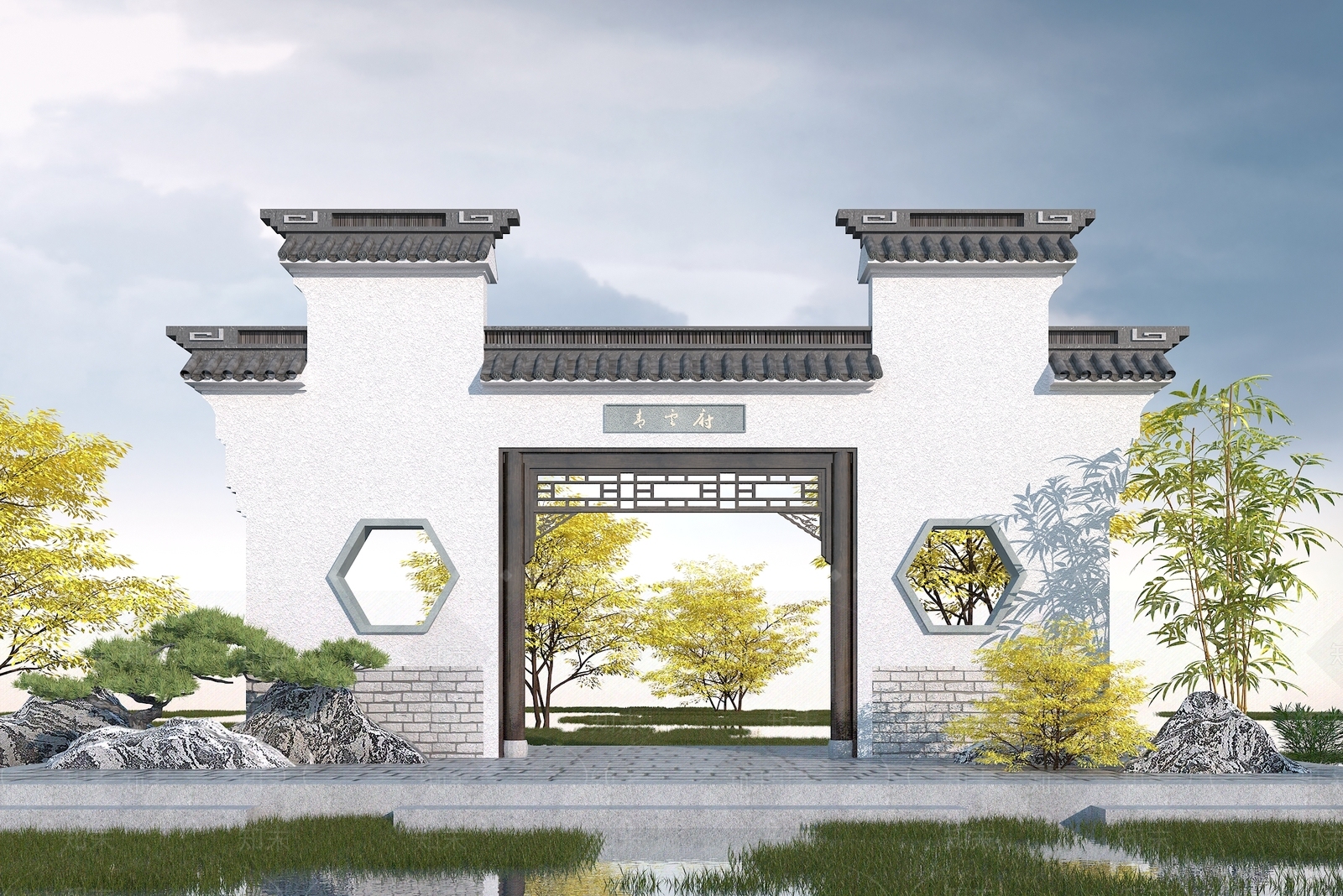 中式景观大门3D模型下载【ID:881443696】