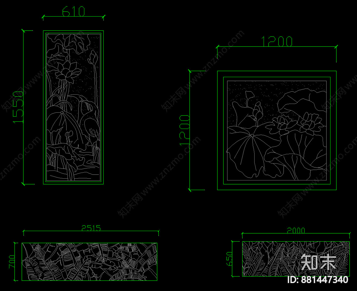 花草浮雕CAD图库施工图下载【ID:881447340】