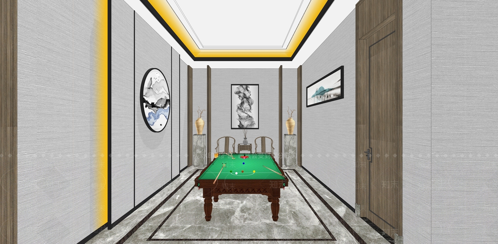 新中式客厅SU模型下载【ID:981450887】