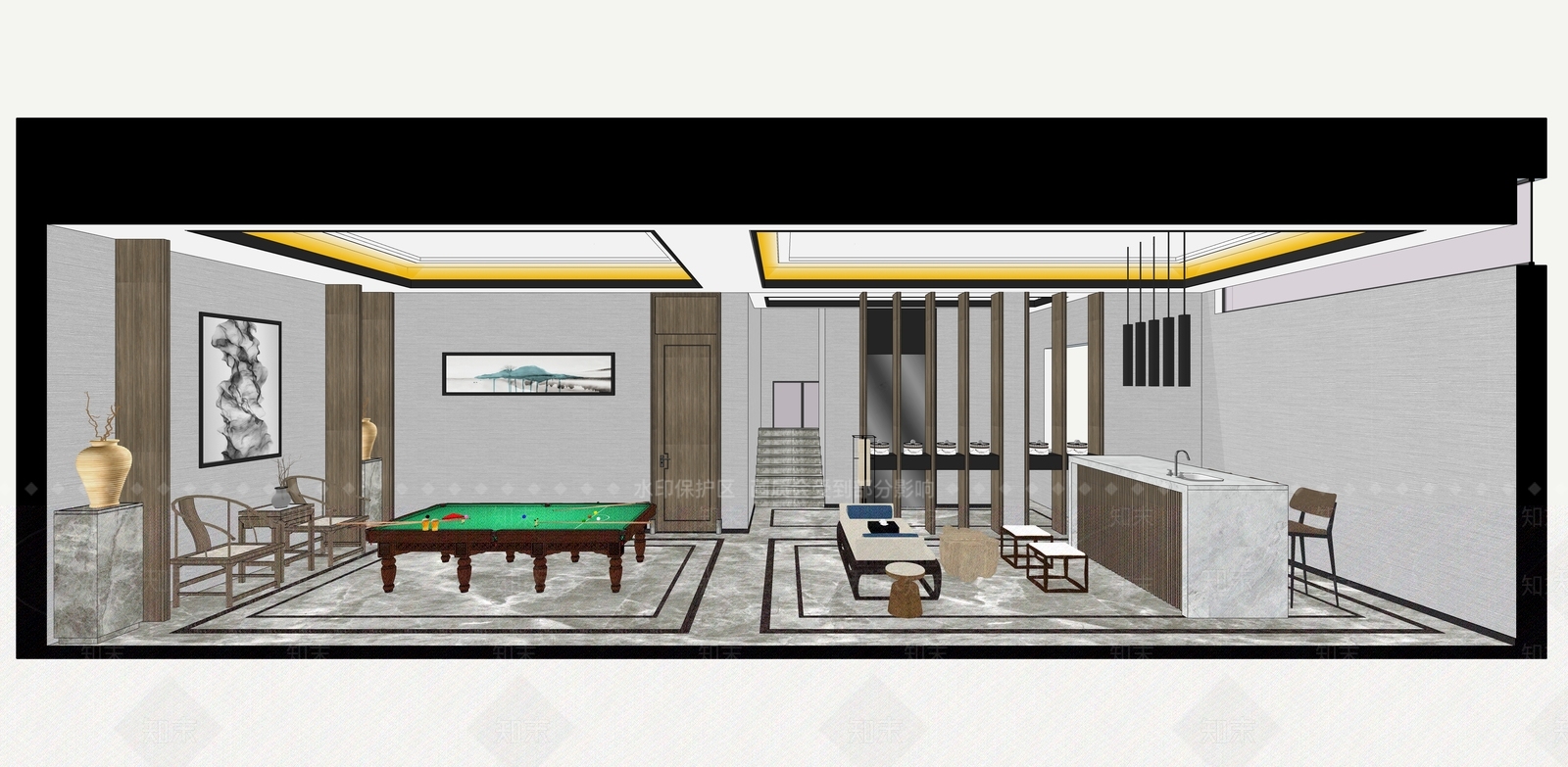 新中式客厅SU模型下载【ID:981450887】