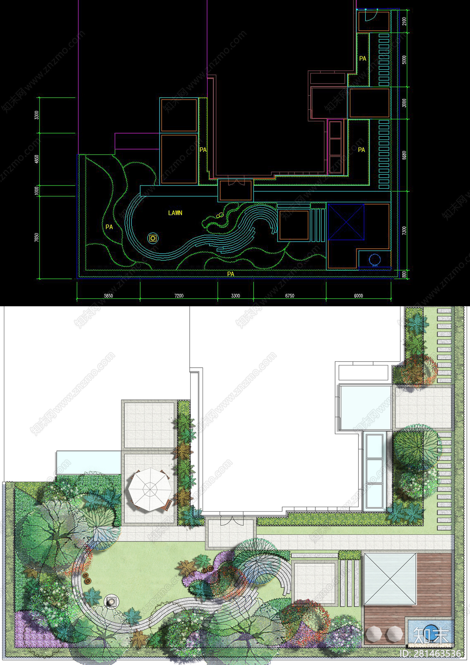 现代别墅花园施工图下载【ID:281463536】