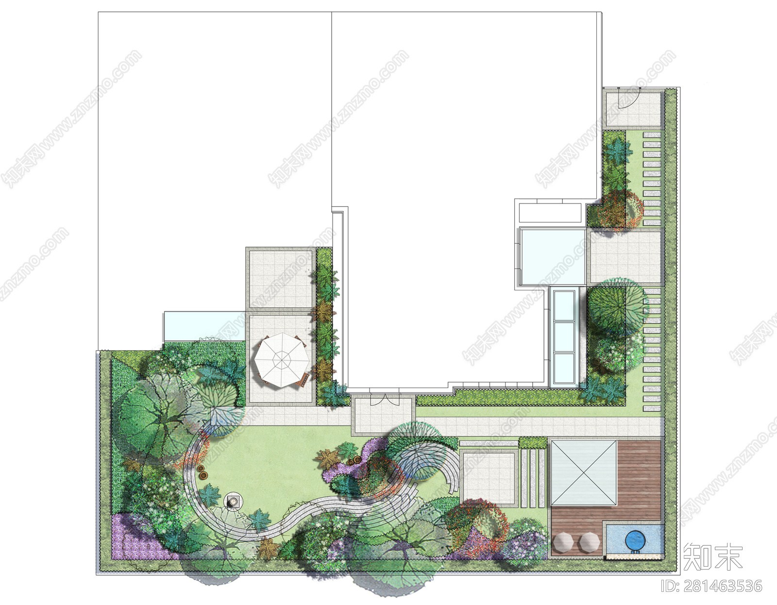 现代别墅花园施工图下载【ID:281463536】