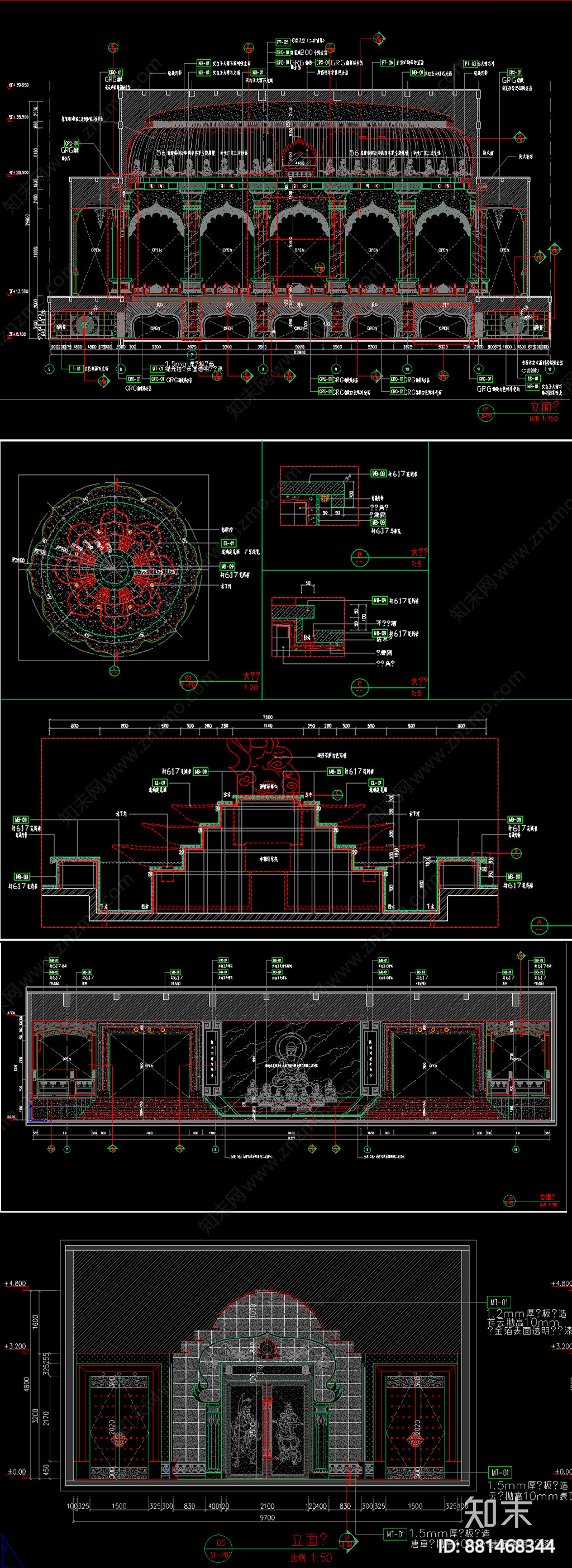 佛教建筑立面总汇施工图下载【ID:881468344】