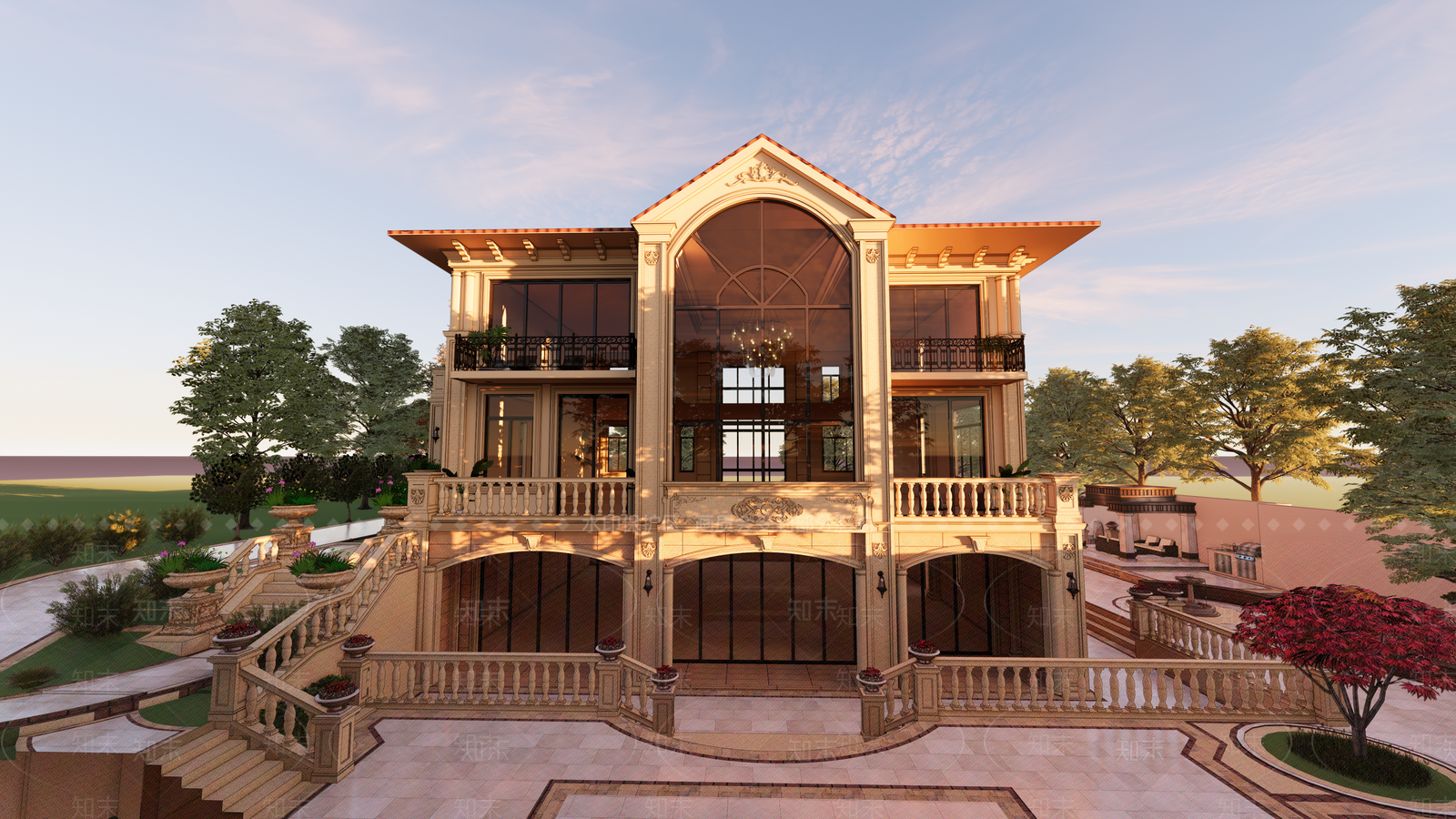 欧式住宅景观SU模型下载【ID:581480471】