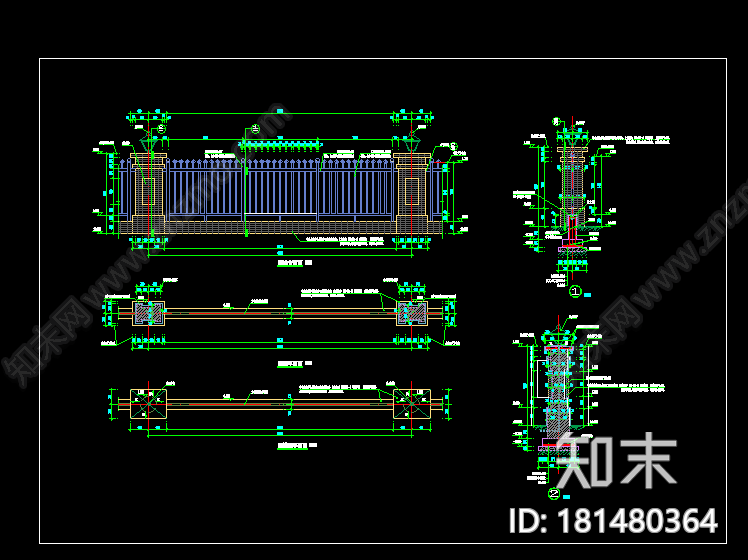 铁艺雕花围墙施工图下载【ID:181480364】