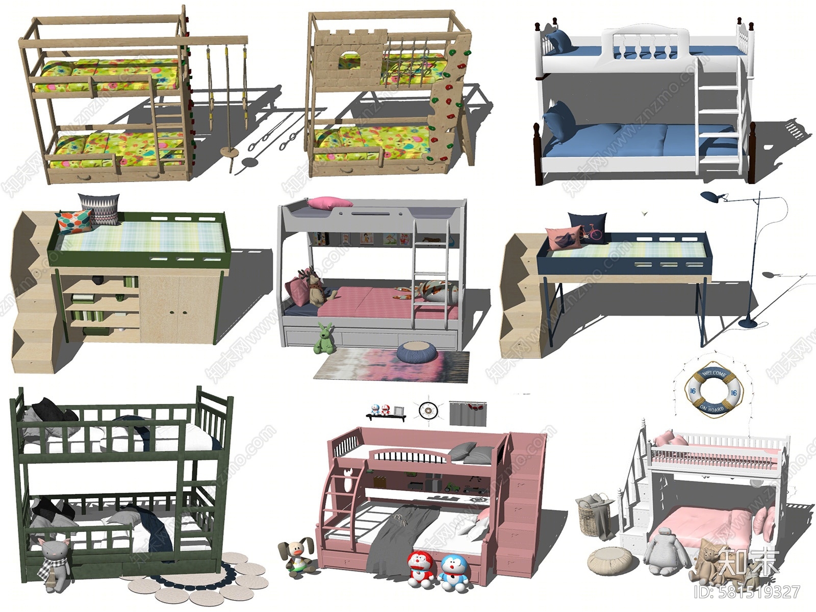 现代儿童上下床SU模型下载【ID:581519327】