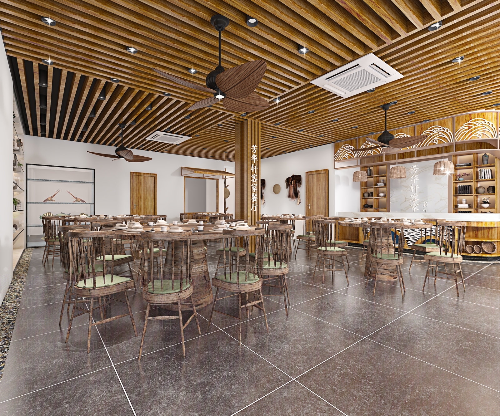 新中式餐厅3D模型下载【ID:381526478】