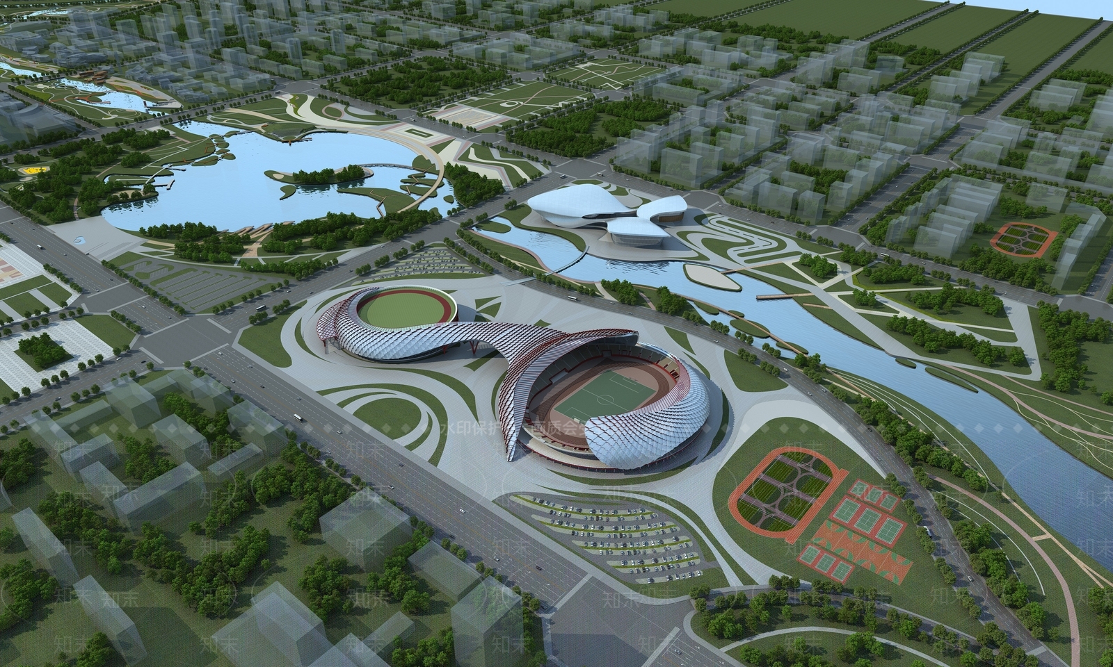 现代体育场馆鸟瞰3D模型下载【ID:981567096】