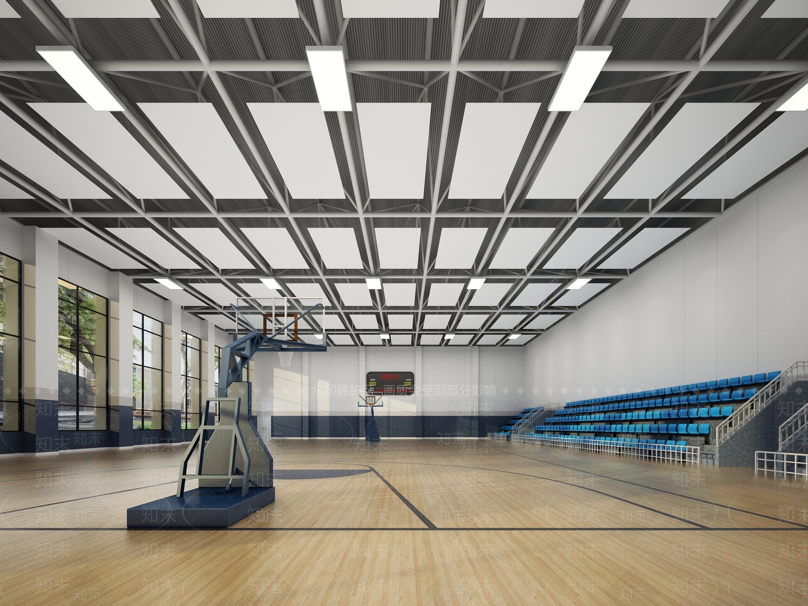 现代篮球场3D模型下载【ID:581587840】