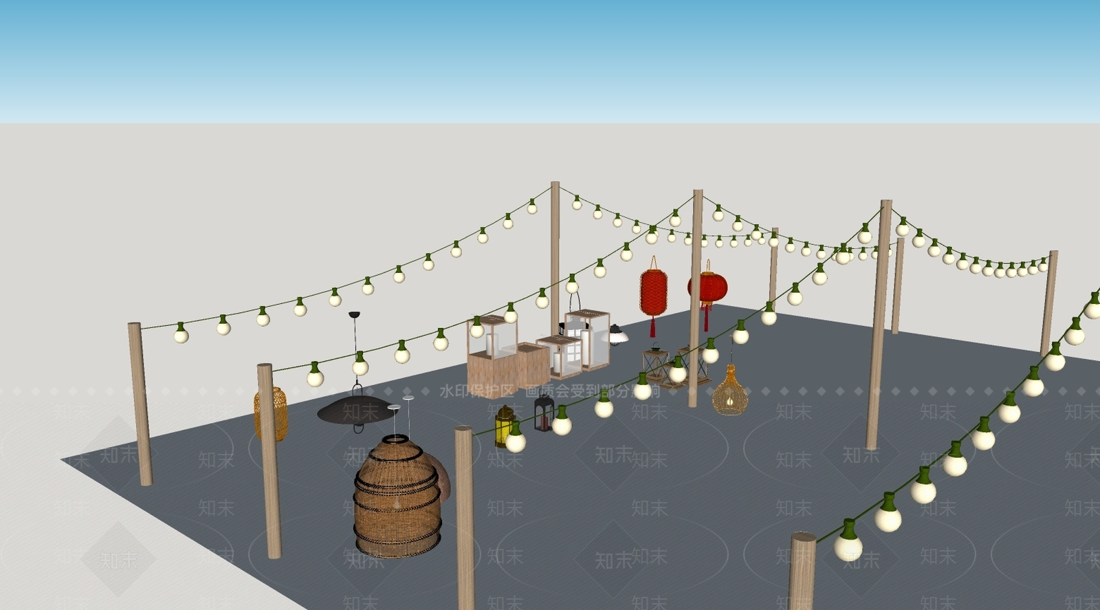 中式灯笼SU模型下载【ID:781593967】