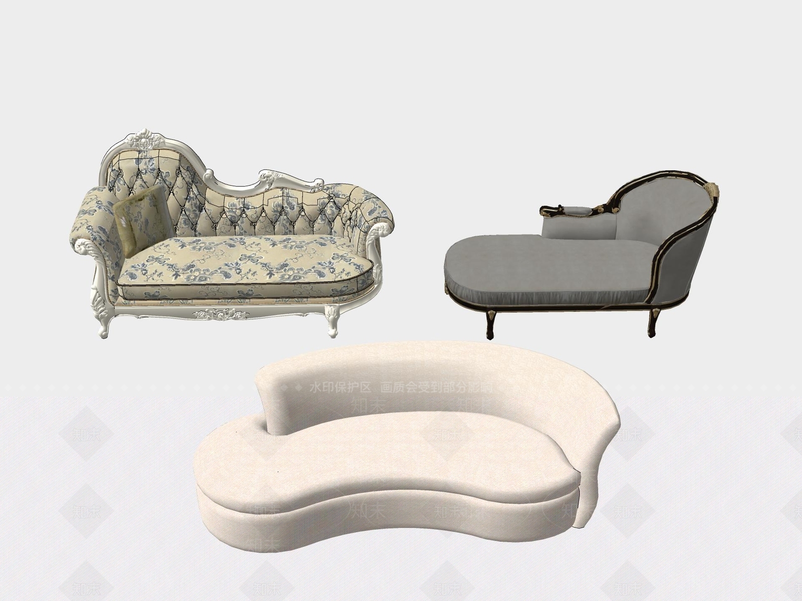 欧式现代贵妃椅SU模型下载【ID:481621451】