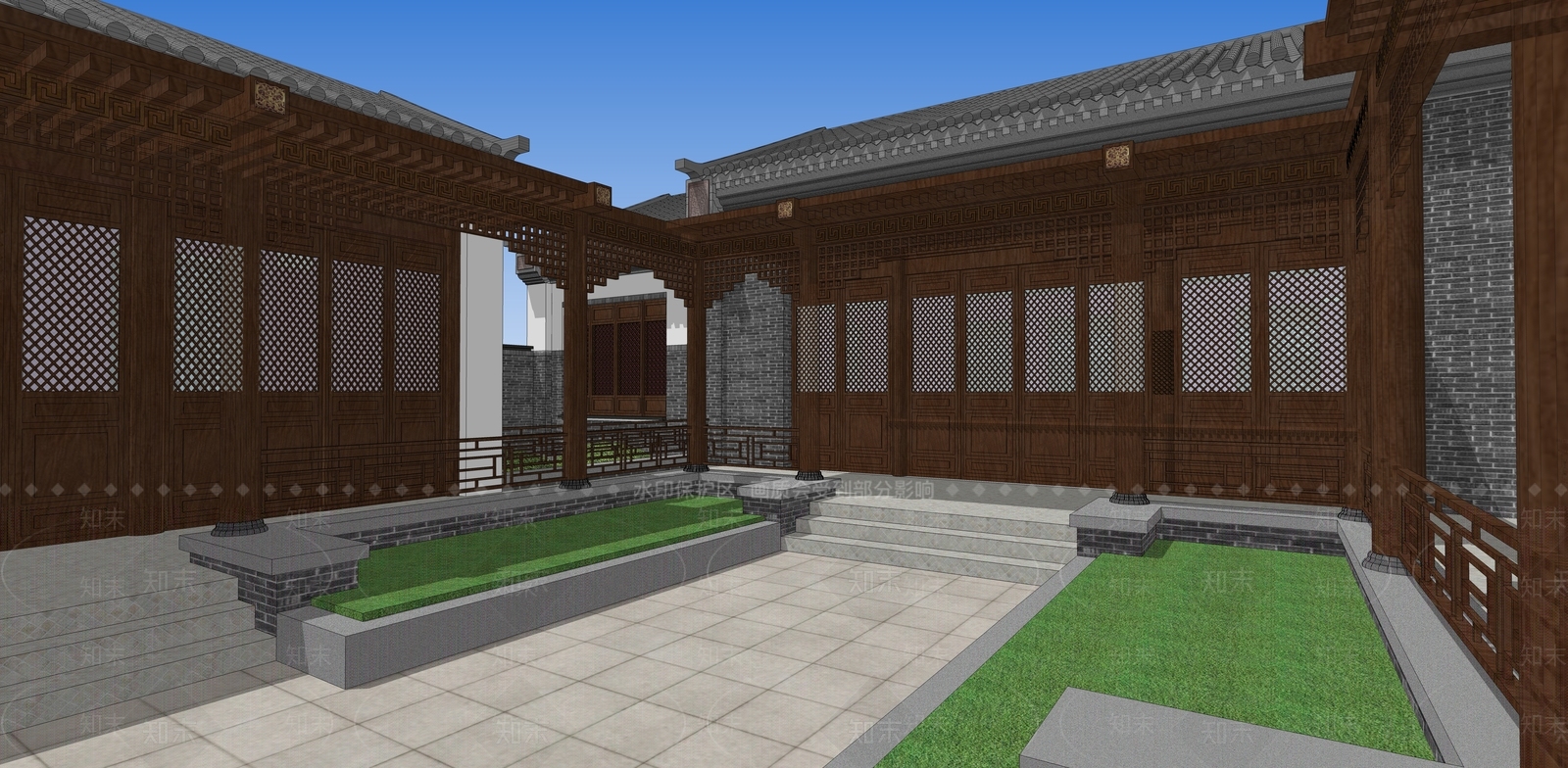 中式四合院SU模型下载【ID:881686484】