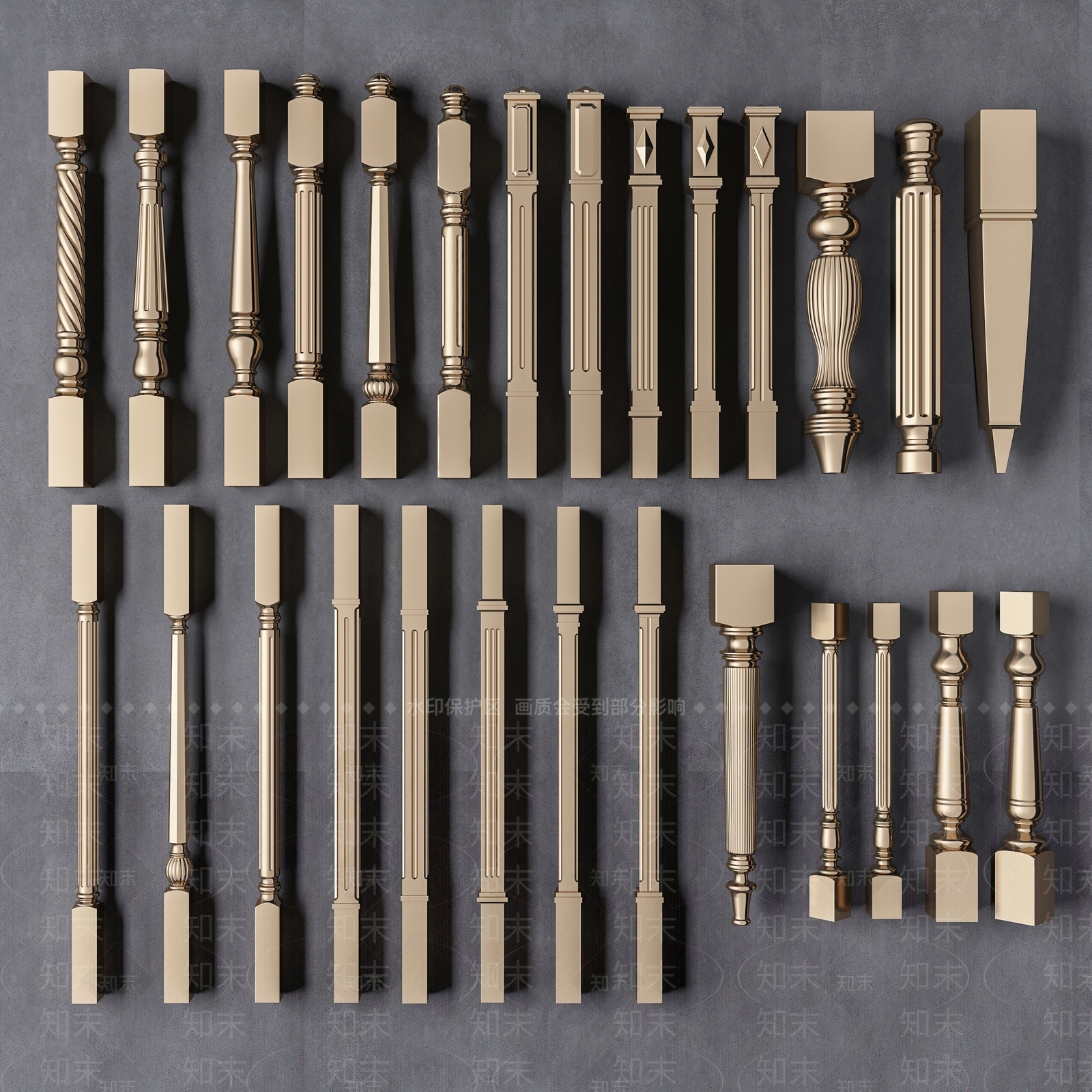 简欧栏杆柱3D模型下载【ID:881710509】