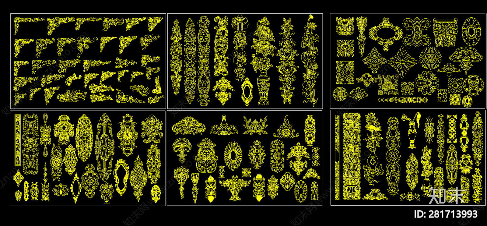欧式雕花角线CAD图块施工图下载【ID:281713993】