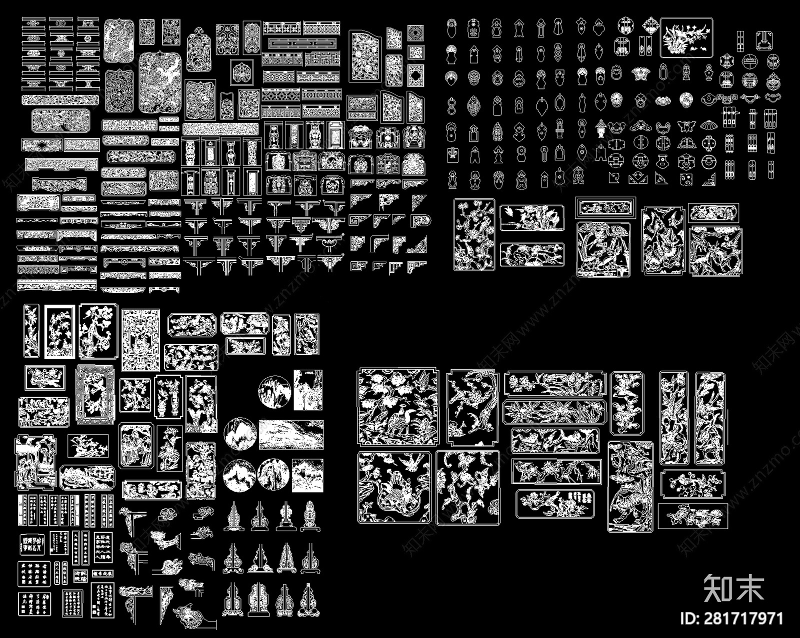 新中式雕花线条CAD图块施工图下载【ID:281717971】