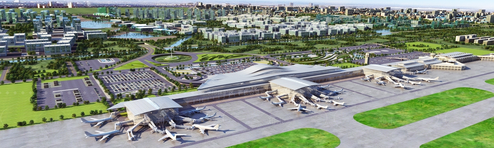 现代机场鸟瞰规划3D模型下载【ID:581721441】