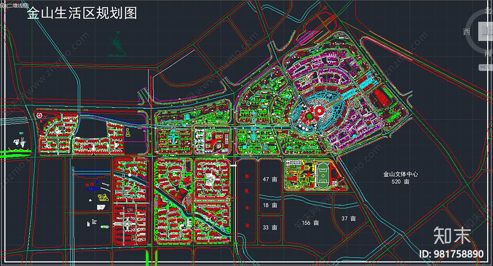 金山生活区规划图cad施工图下载【ID:981758890】