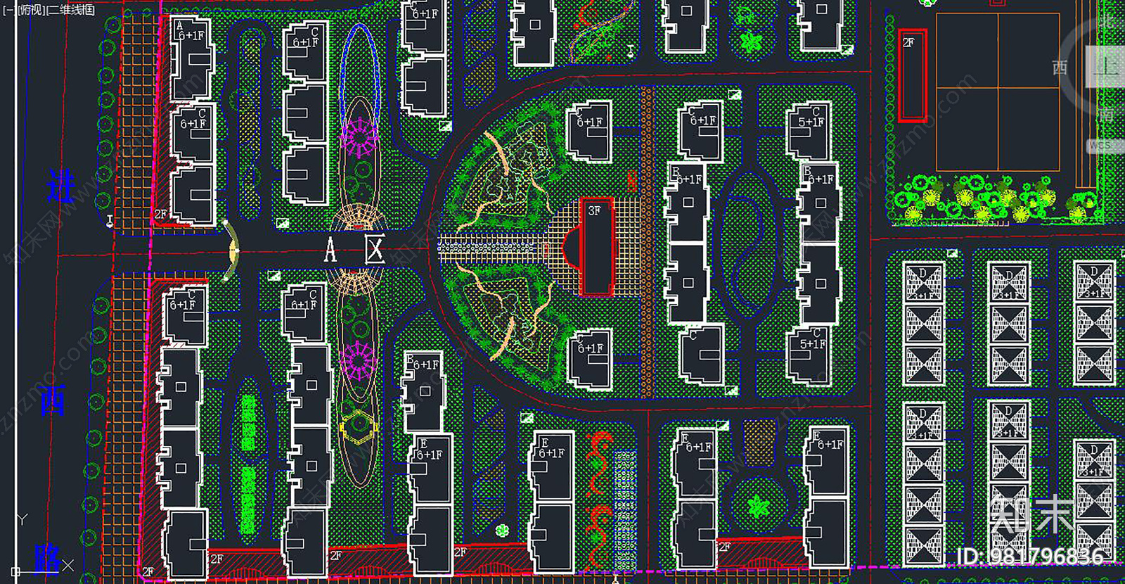 居住小区规划cad施工图下载【ID:981796836】