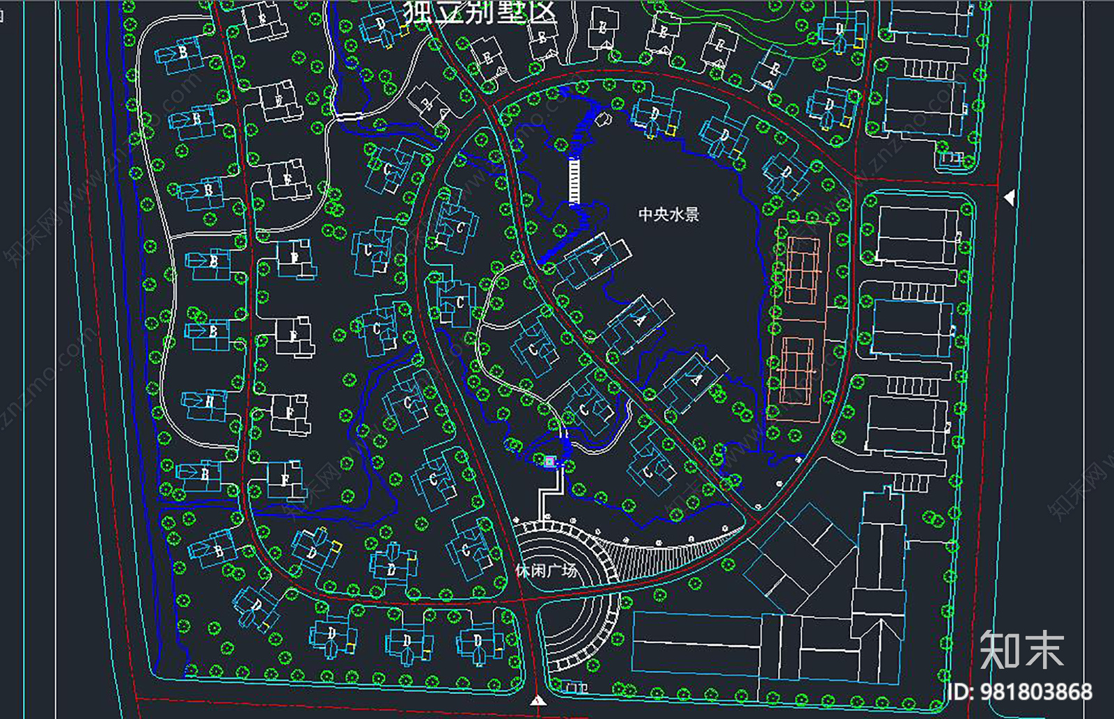 某别墅小区的总体规划图cad施工图下载【ID:981803868】