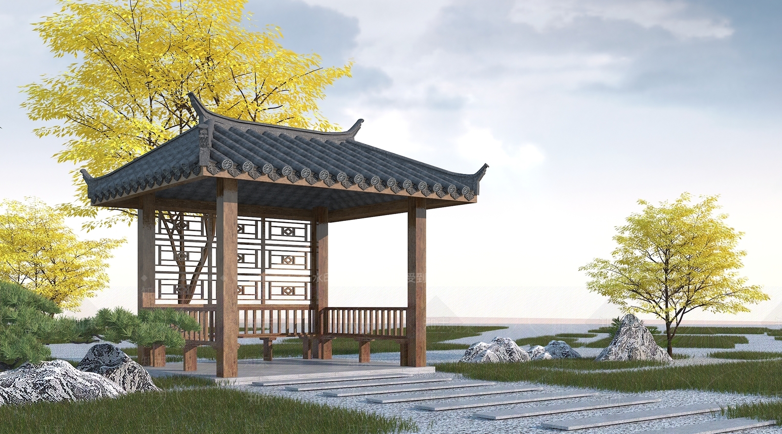 中式亭子3D模型下载【ID:681831051】